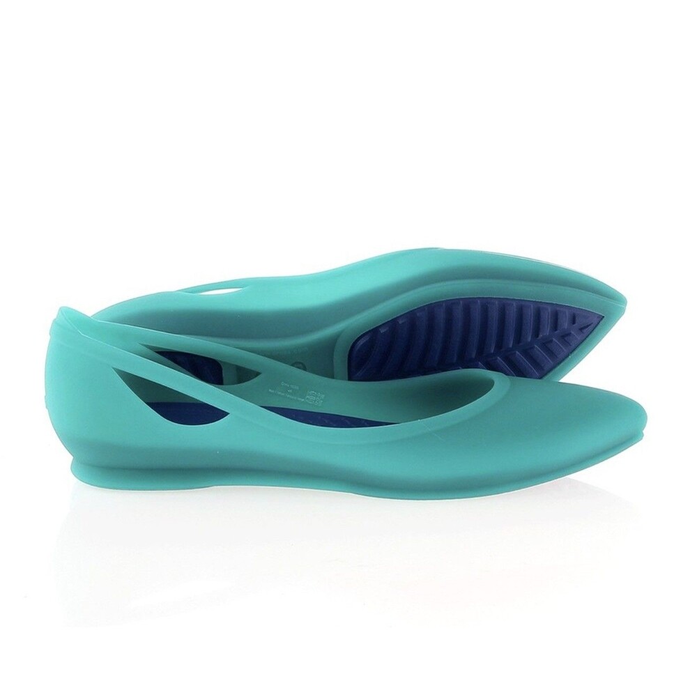 Crocs Rio Pointed Toe Ballet Flats Translucent Teal Green Ocean size 8